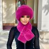 2 Piece/1set Women's Thickened Warm Faux Fur Hat and Scarf Set - Polyester Knit, Winter Ear Warmers with Snap Closure, Fashionable Mongolian Style