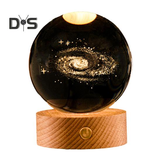 3D прозрачный шарообразный светильник, искусственный хрустальный шар, ночник с деревянной основой, работающий от USB, для декора спальни, гостиной