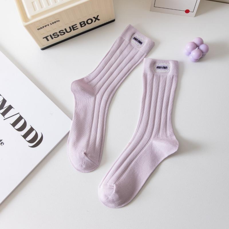 Women's Summer Thin Fashion New Cloth Label Embroidery Tube Cotton Socks