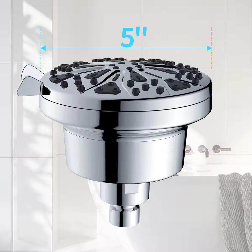 ZHIYAN Modern Single Spray Mode Chrome Finish Wall Mounting Shower Head Filter 2-in-1 with 8 Spray Modes