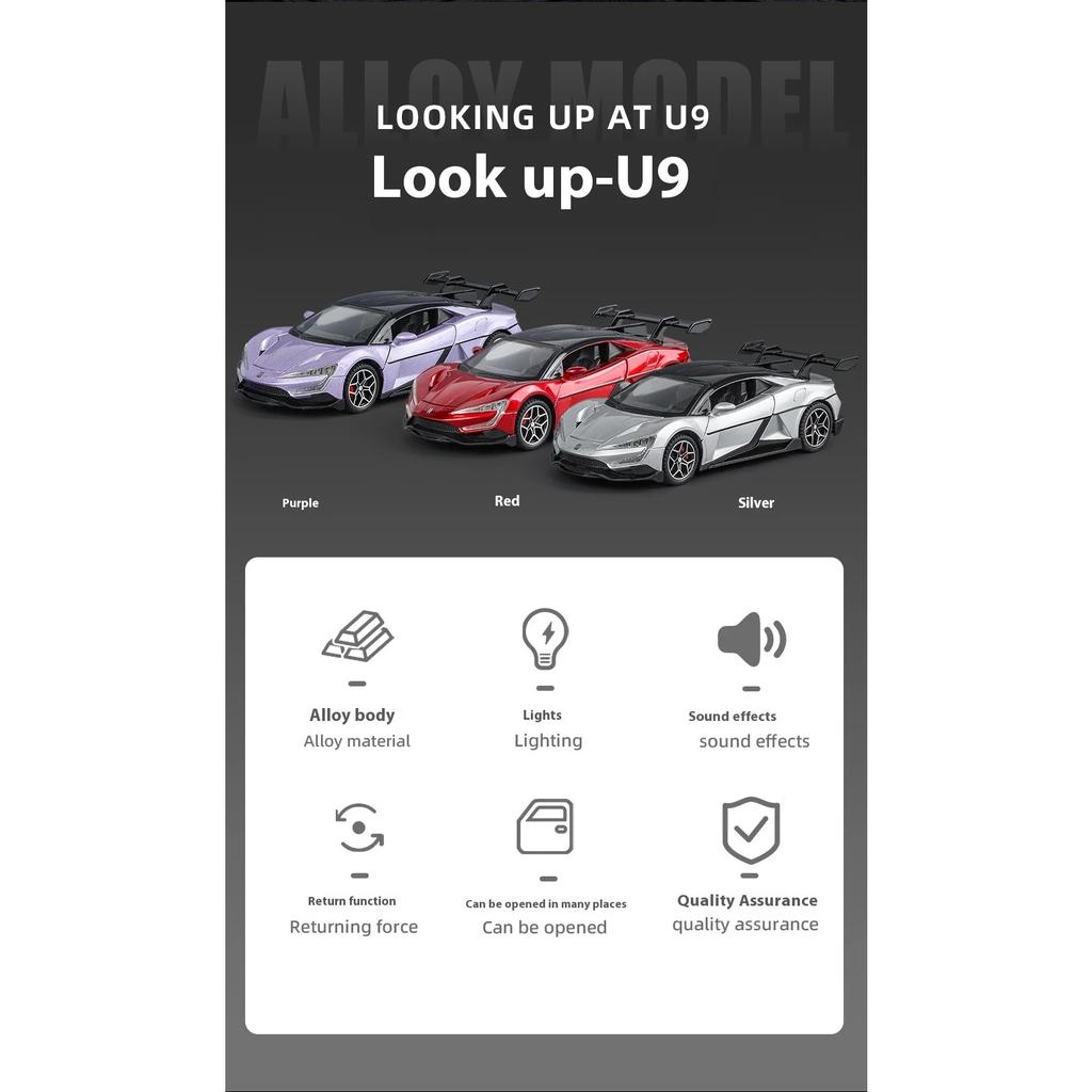 1/32 сплав литой под давлением модель спортивного автомобиля BYD U9 симуляция звук и свет коллекционные украшения детская игрушечная машинка подарки на праздник для мальчиков