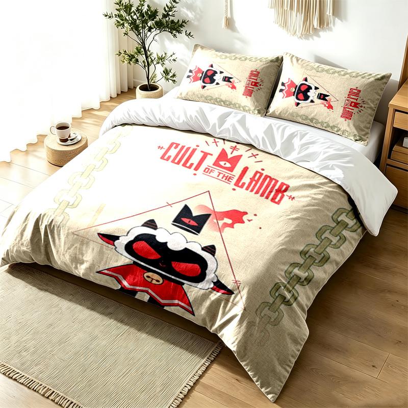 Cult of the Lamb 3pc Duvet Cover Set Simple Modern Bedding Set Wrinkle Resistant Soft Fabric All Season Use a perfect gift