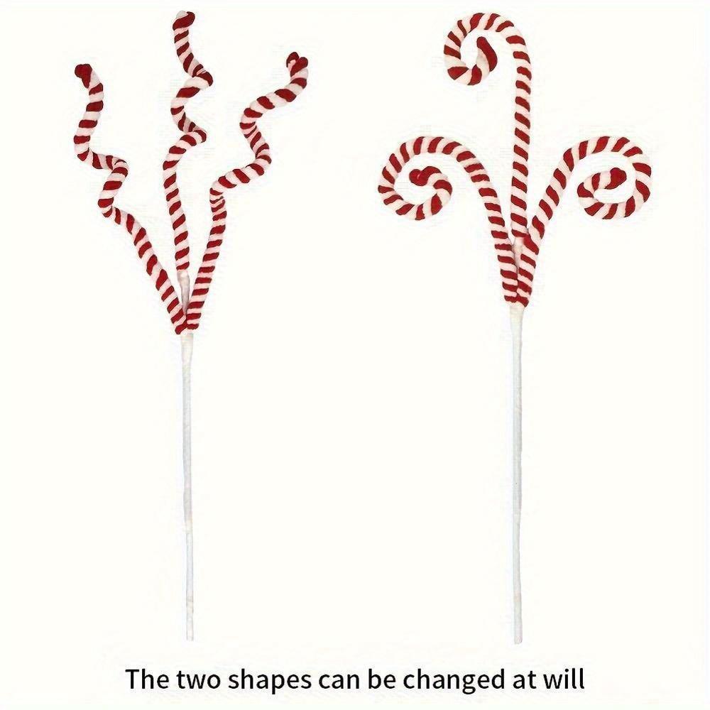 5 Pcs Festive Candy Cane Branches, Red, White Green Wool Curly Lollipop Decor for Christmas Tree Vase Filler Holiday Party Home Decoration