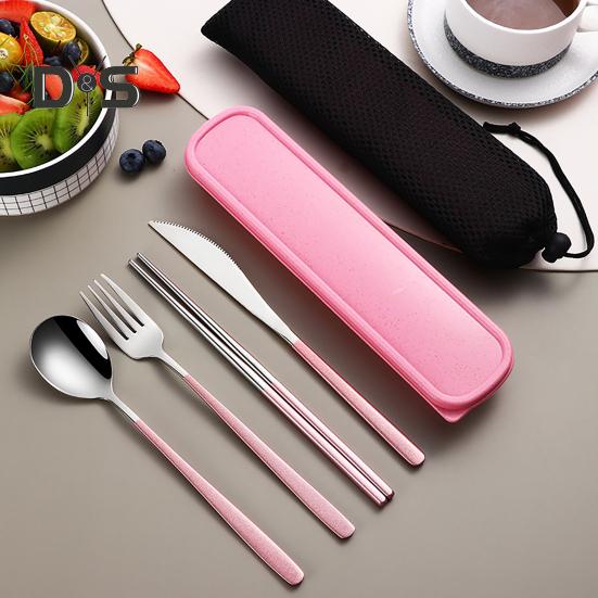 1 комплект столовых приборов из нержавеющей стали, нержавеющая полезная ложка, палочки для еды, вилка, дорожные столовые приборы с коробкой для хранения