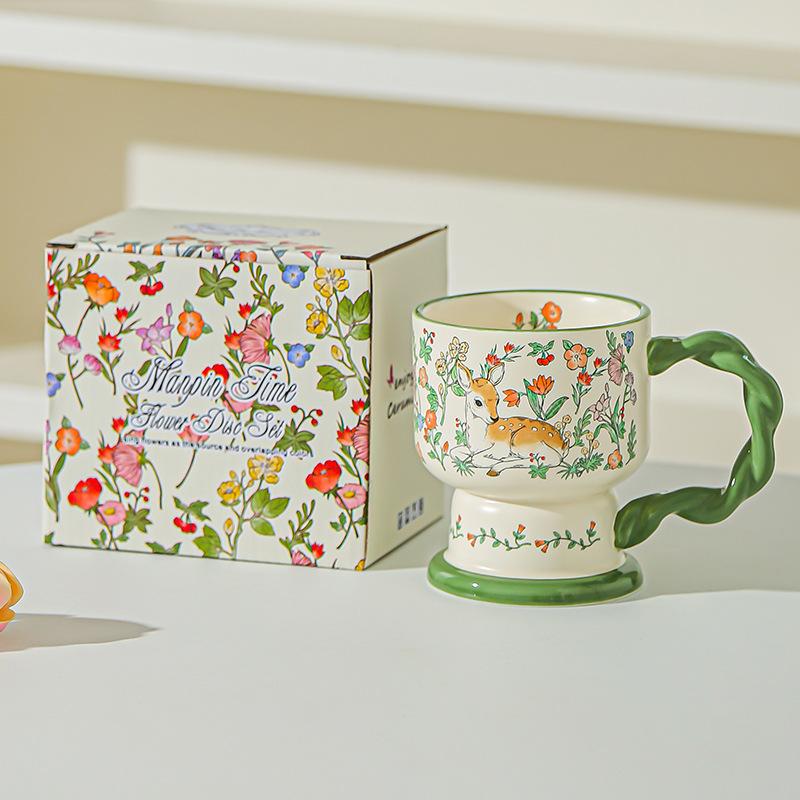 Креативная керамическая кружка с цветочным рисунком для женщин, изысканный и красивый подарок на день рождения для лучшей подруги, кофейная чашка, чашка для питья воды