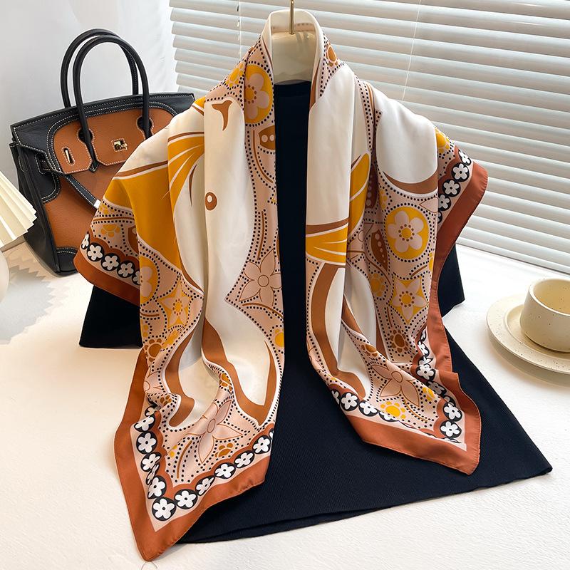 Luxury Brand Silk Scarf Women 90X90cm Hijab Square Scarf Bufanda Bandana Scarves Headband Kerchief Tie Bag Mom Gift Ribbon