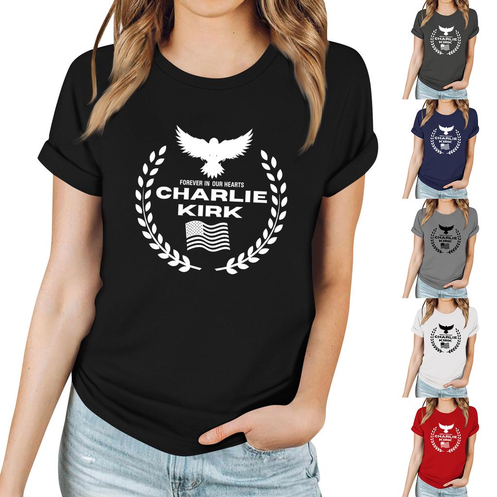 Women's Casual Printed T-Shirt Round Neck Pullover Short Sleeve Top