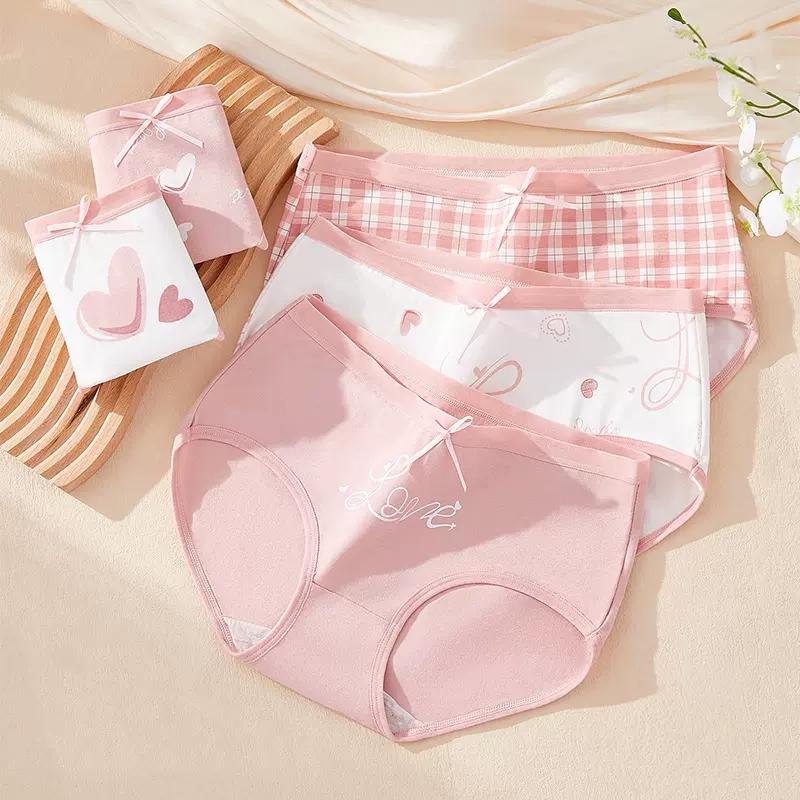 LANGSHA 5Pcs Cotton Panties Women Underwear Breathable Cute Print Briefs Female Fashion Lingerie XXL