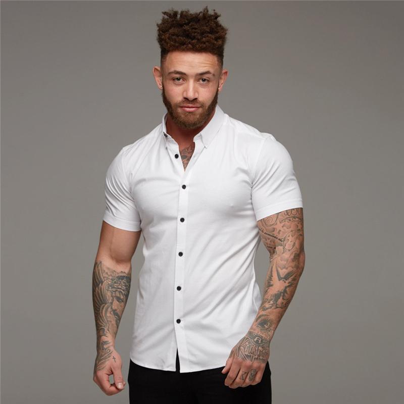 Men's Fashion Dress Shirt Summer Classic Slim Fit Button Short Sleeve Shirts for Men Casual Business Male Hipster Social Shirt
