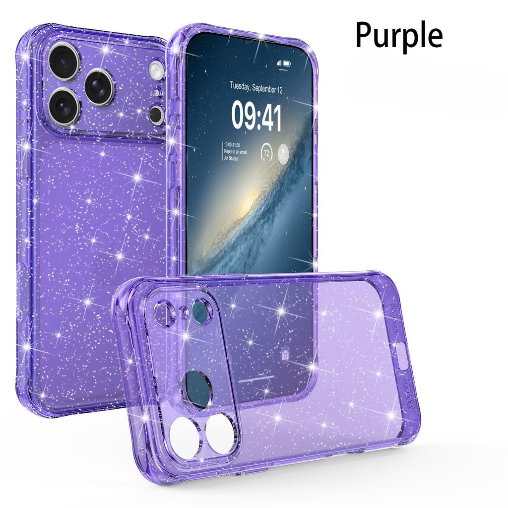 Однотонный прозрачный чехол для телефона с блестками для iPhone 18 17 16 15 Pro Max Защита камеры Ударопрочный Защита от падения Задняя крышка