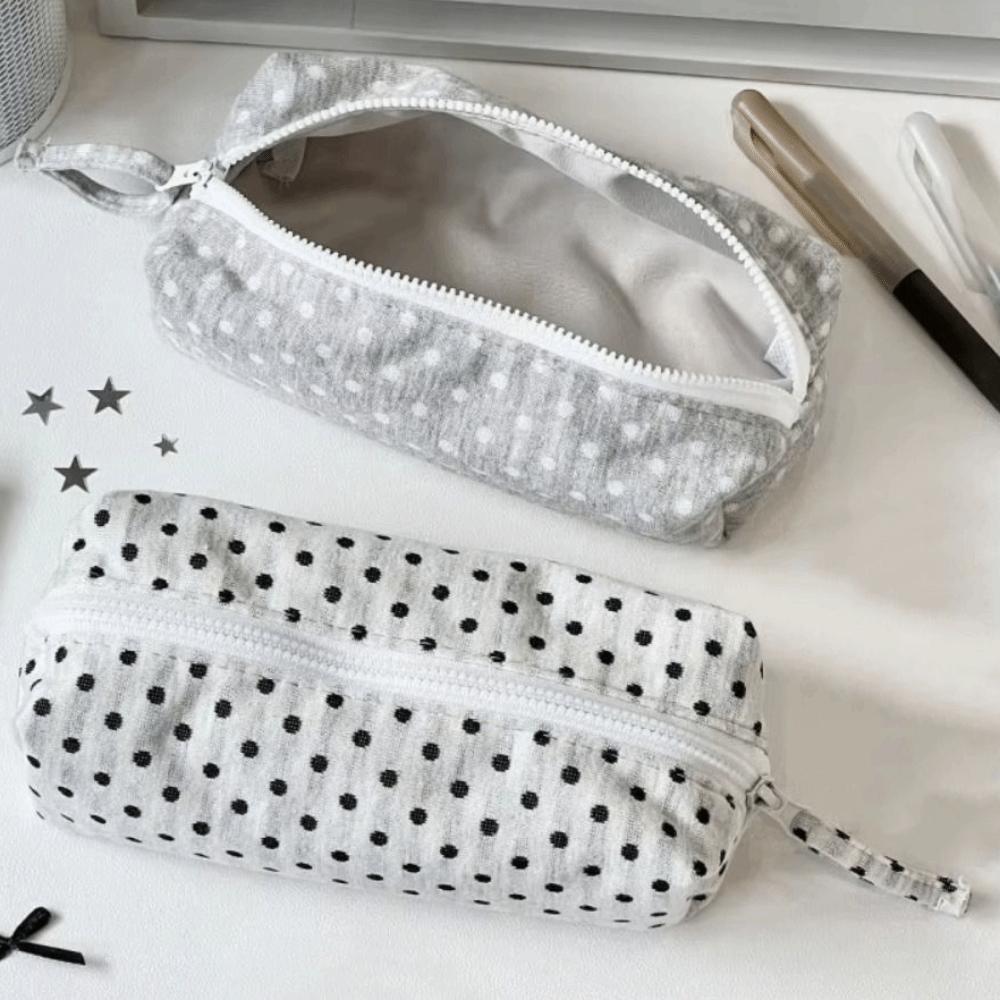 Polka Dot Pencil Case Sweet Zipper Stationery Pouch Pencil Storage Bag Back To School