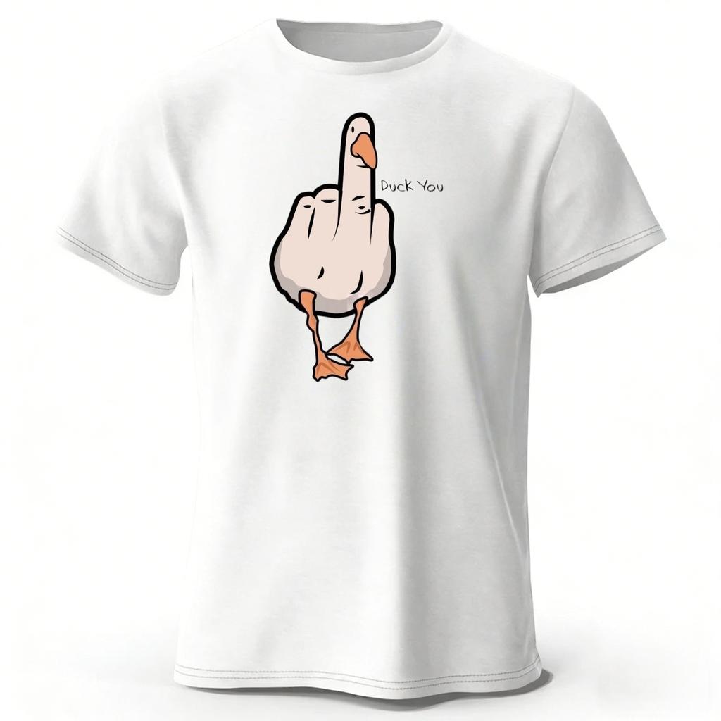 Mens Funny Middle Finger Duck Latest Pure Cotton Sports Short Sleeved Running Fitness Plus Size Loose Tshirt Street Daily Top