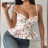 Women's Summer Flower Irregular Flounces Slim New Sexy Backless Lace Up Wrap Top