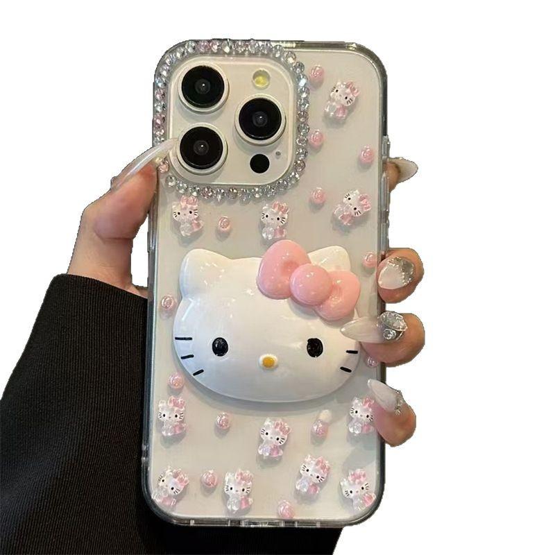 Розовые стразы бусины Кт кот чехол для мобильного телефона для Iphone15Promax прозрачный Iphone16 акрил 14