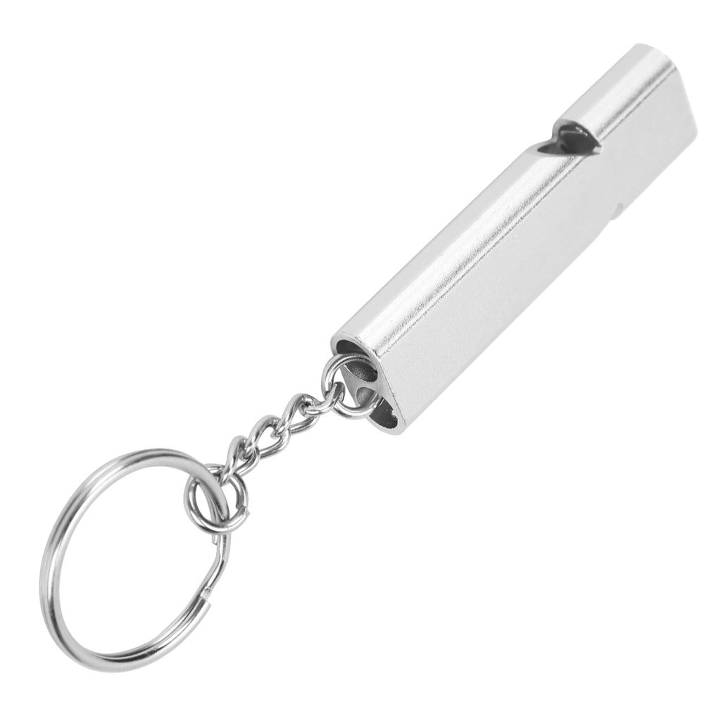 Outdoor Survival Whistle with Keychain Aluminum Alloy Double Tubes Whistle Silver