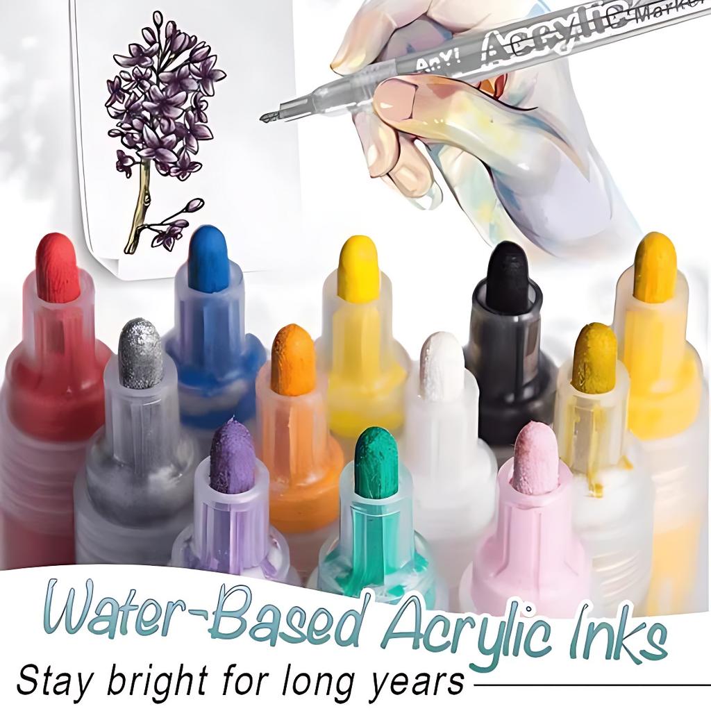 12pcs Acrylic Marker Paint Pens,Brighten Up Your Artwork, Suitable for Wood, Canvas, Stone, Rock Painting, Glass, Ceramic Surfac