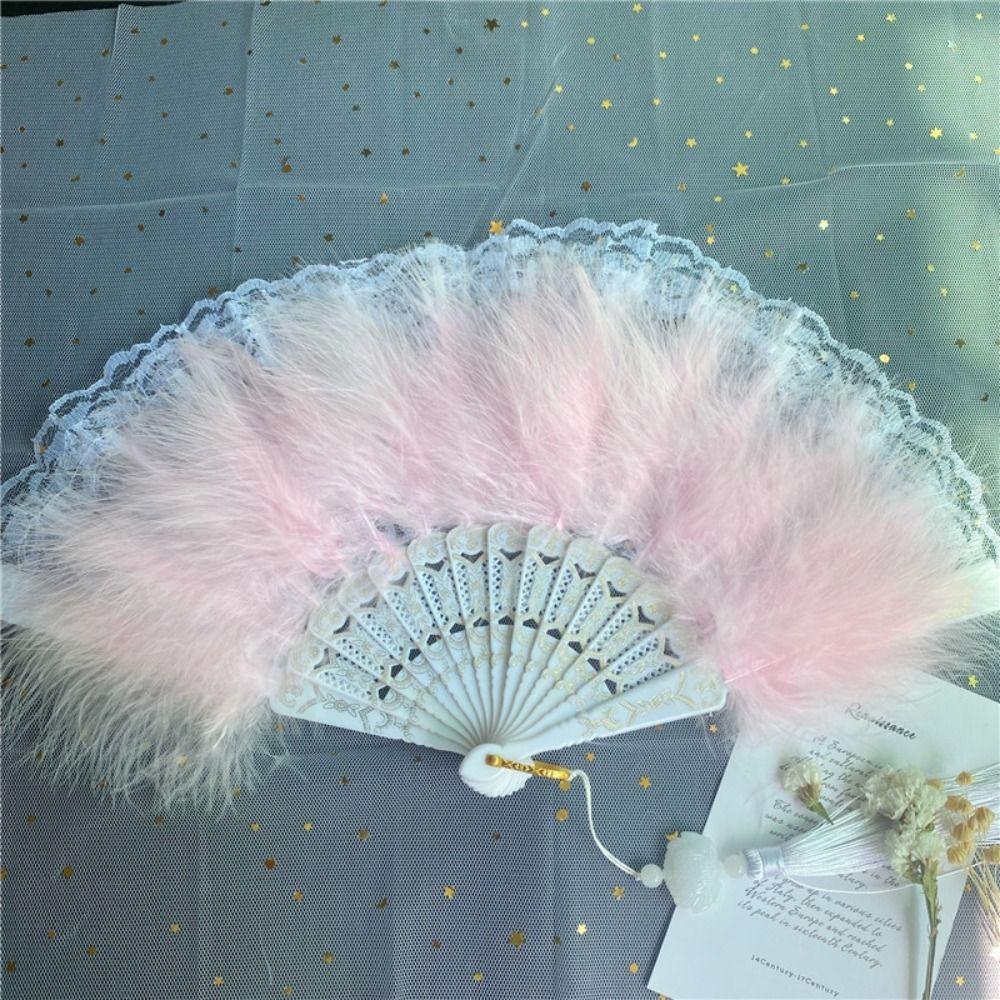 Retro Artificial Feather Fan Handheld Folding Fan Faux Feather Plush Fan  Dance Performance