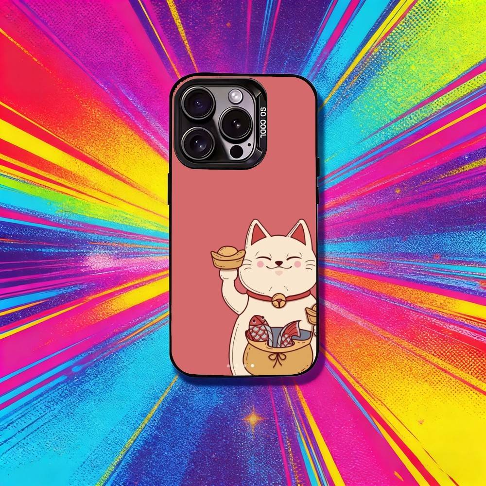 Cute Lucky Maneki Neko Cat Phone Case For IPhone 16 17 15 14 12 13 Pro Max Black Color Shockproof Cover