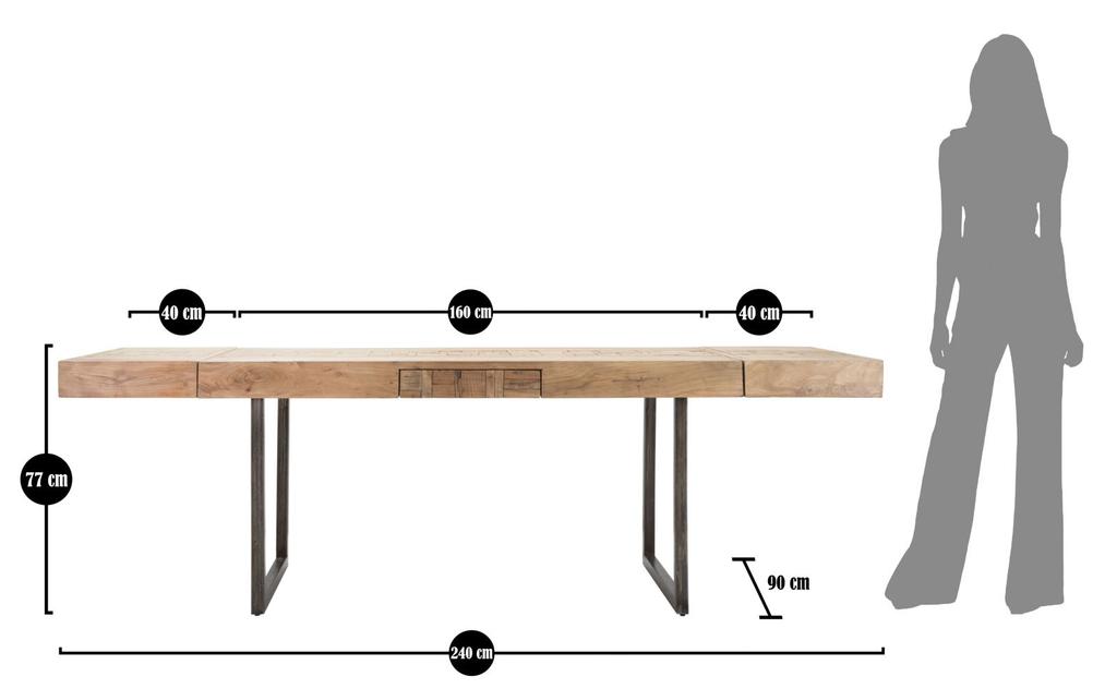 Dinner Table Mumbai expandable Cm 160x90x77-Total Lenght cm 240 (Acacia Nilotica)