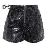 Сексуальные женские блестящие шорты с пайетками, высокая талия, кольцо, молния, облегающие шорты, вечеринка, клуб, фестиваль, танцы шорты