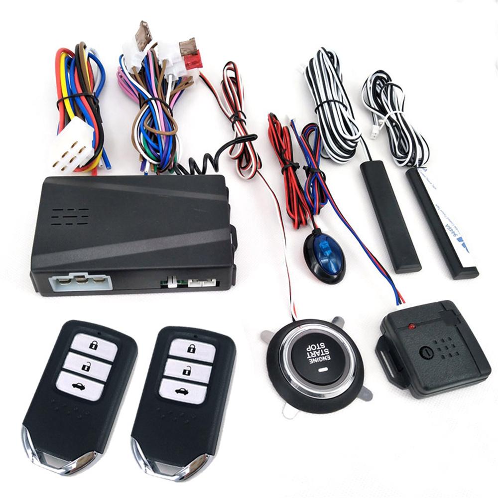 Universal car alarm system with passive keyless entry, one-button start and remote control