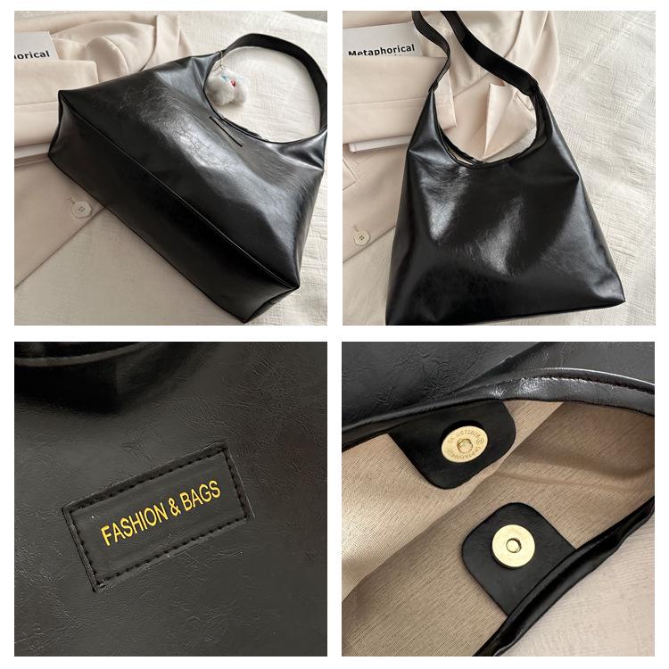 Oily Leather Large Slouchy Tote Bag: Women's 2024 Korean Style Casual Retro Spring Fashion, Large Capacity.