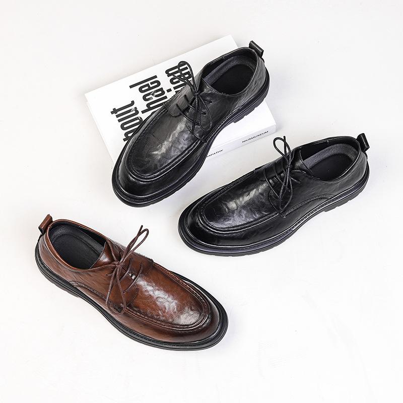 Повседневные кожаные туфли мужские высокого класса деловые туфли в британском стиле черные с круглым носком свадебные туфли жениха модные 99291-W