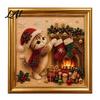 Relaxing Handmade Faux Pearl Sets Christmas Cat Art Kit with Frame Kitty Painting DIY Decorative Supplies Kit 3D Bead Wall Craft for Adults