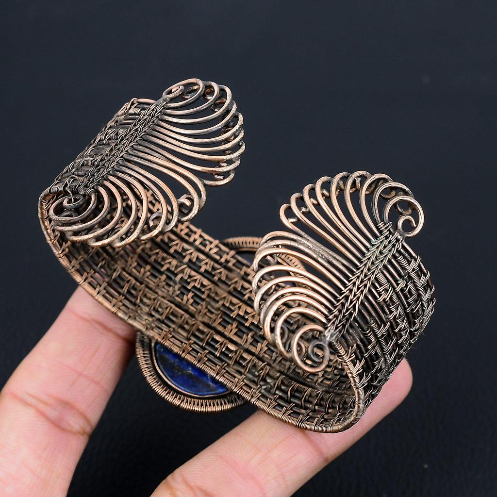 Красивый лазурит, драгоценный камень, чистая медная проволока, завернутая в манжеты/браслет ручной работы, ювелирные изделия