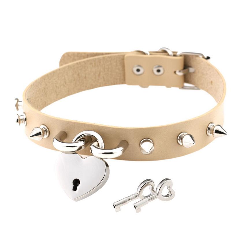 Ожерелье-колье с воротником, открывающееся сердце любовника, замок с замком, подвески из искусственной кожи, панк, готическая Лолита, воротник, ожерелья, готические украшения, Валентина, пара