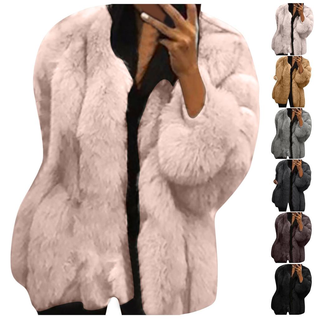 Women's Round Neck Cardigan Long Sleeve Plush Fashion Temperament Coat