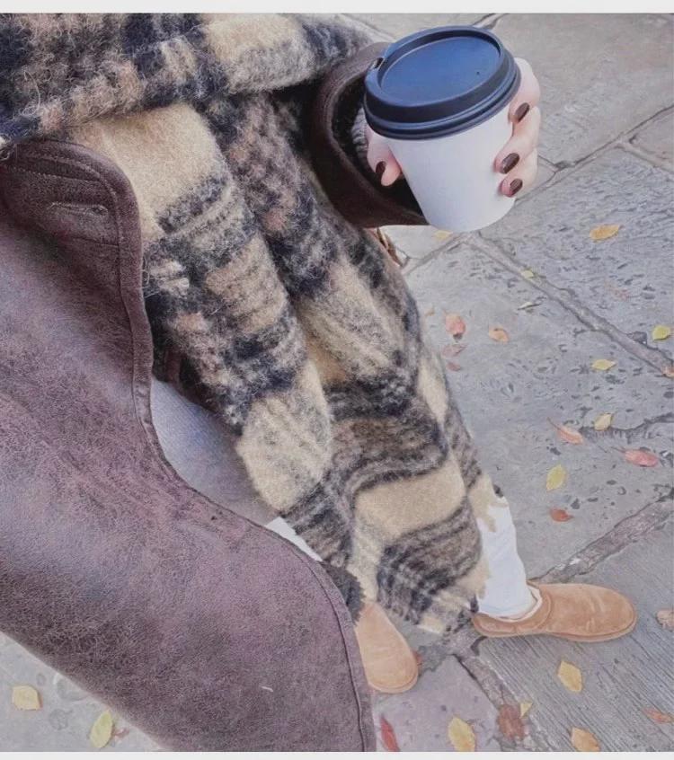 Женский зимний клетчатый шарф в корейском стиле - элегантная шаль с кисточками, толстая и теплая для студентов