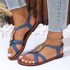 2024 Summer Hot Selling Women's Sandals Fashion Open Toe Roman Women's Sandals Solid Color Beaded Low Heel Women's Sandals