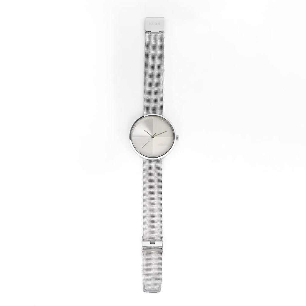 Часы серебряные популярные брендовые стильные унисекс KLON Fourth Dimension 38 мм женские женские -SILVER MESH-