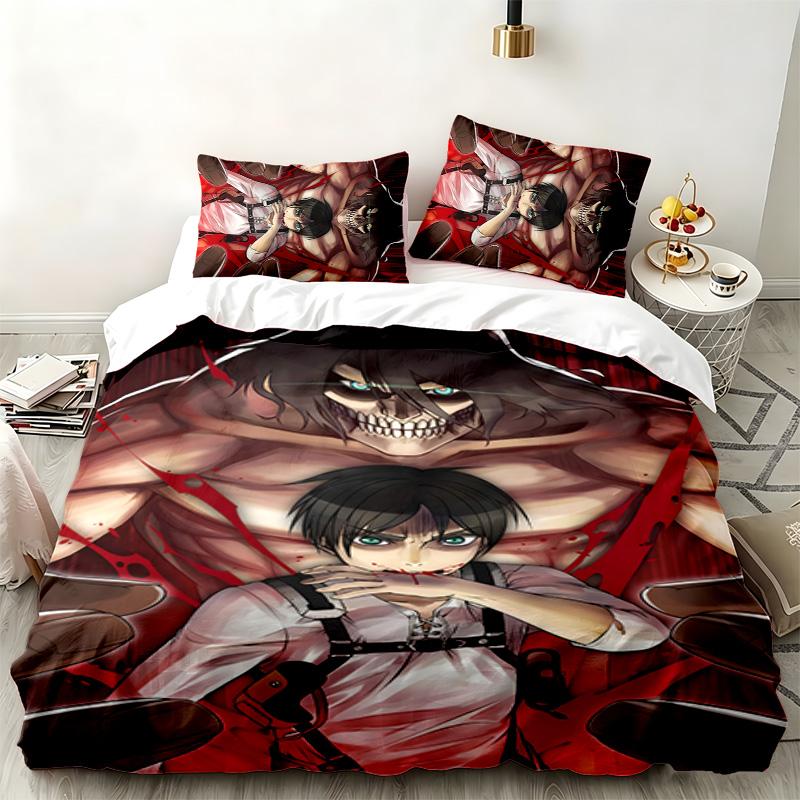 Attack on Titan 3pc set Perfect for bedroom use Comfortable bedding set includes a duvet cover and two pillowcases Ideal birthday or Christmas gift