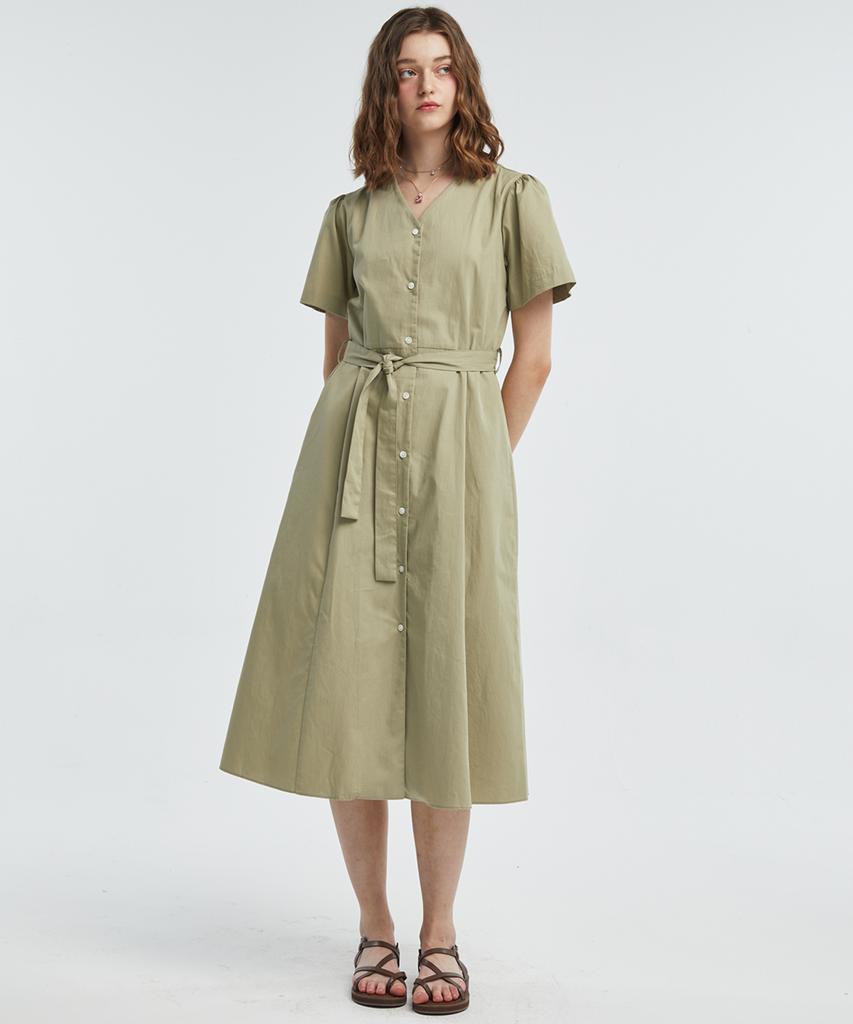 Manavis Seven V-Neck Shirt Dress [Light Khaki]