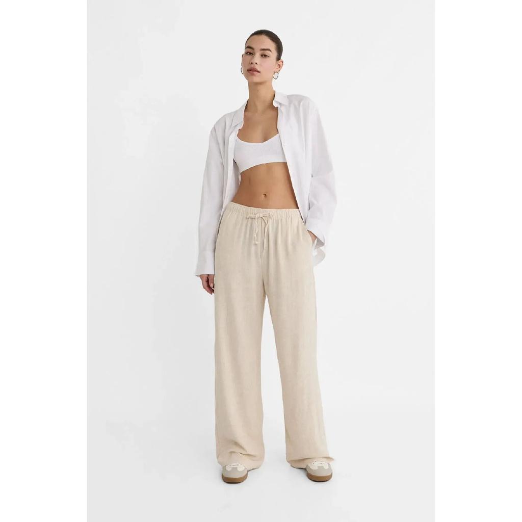 Linen Loose Cut Palazzo Trousers Ecru