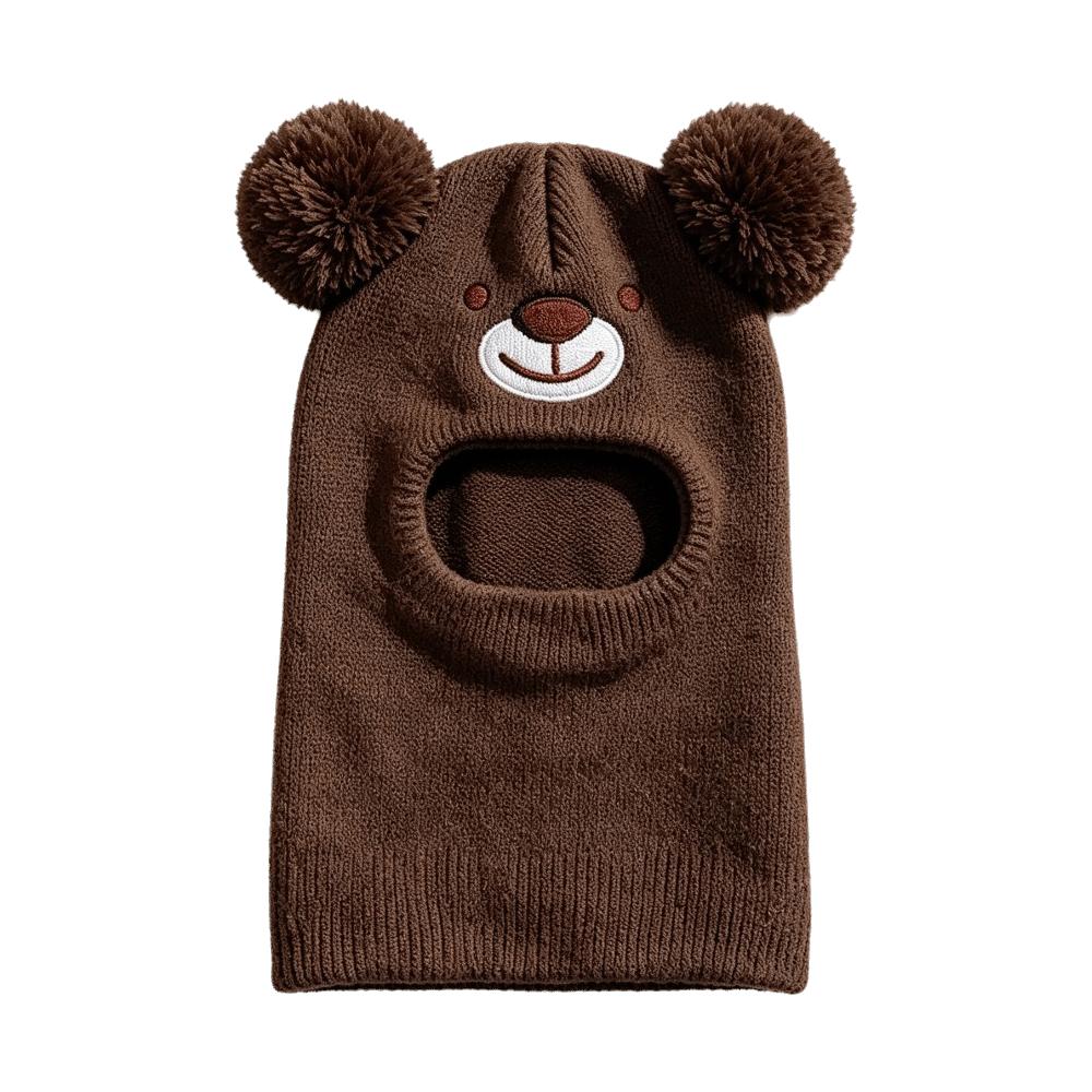 Double Pom Poms Kids Winter Hat Cartoon Bear Kids Bear Balaclava Hat Winter Wear