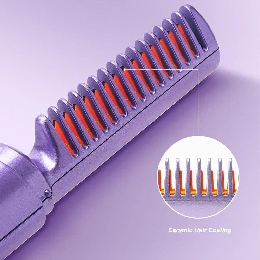 2 In 1 Lazy Straightener Hair Hot Comb Portable Mini USB Rechargeable Hair Straightener Fast Heating Hair Styling Tools