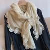 Early Autumn Fresh and Elegant Crochet Lace Cotton and Linen Thin Scarf Women's Fashion Outer Shawl Spring and Summer Decorative Long Silk Scarf