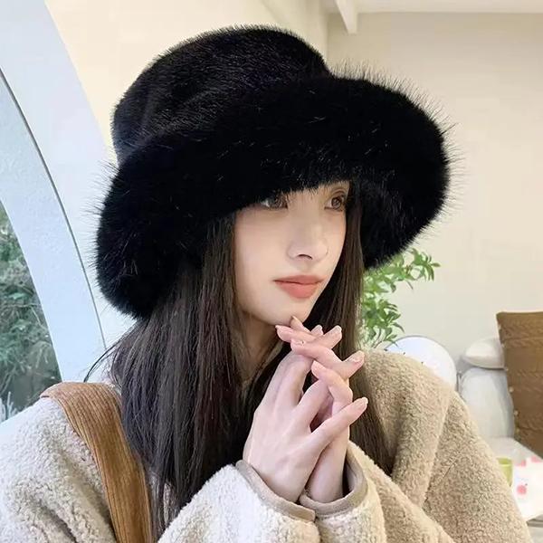 WTEMPO Winter Large Head Circumstance Retro Plush Fisherman's Hats Women's Thickened Imitation Fur Warm Versatile Ear Protection Bucket Hats