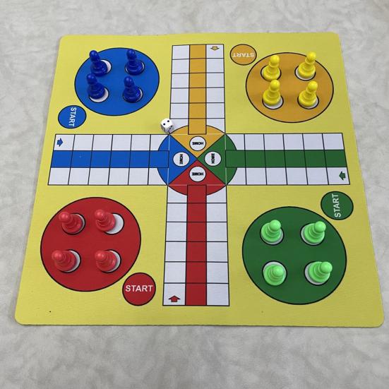 1 Set 4 Players Flying Chess Game with 35CM Rubber Chessboard 16 Chess Pieces 1 Dice Kids Adults Family Night Interactive Classic Strategy Game