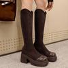 Зимние массивные женские мотоциклетные длинные сапоги, модные сапоги до колена на платформе с толстой подошвой, обувь 42