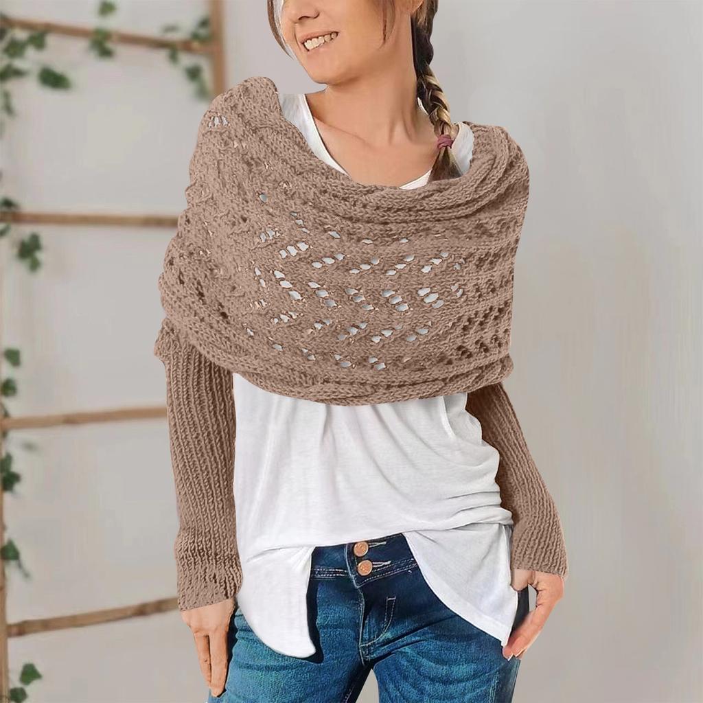 Multifunctional Scarf With Sleeves For Women, Knitted Scarf Sweater Wrap With Sleeves, Boho Pashmina Scarf Cape