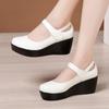 Round Toe Wedge Pumps Women Shoes Mary Jane Shoes Thick Bottom Leather Shoes Platform Pumps Fashion Brand Est Large Size