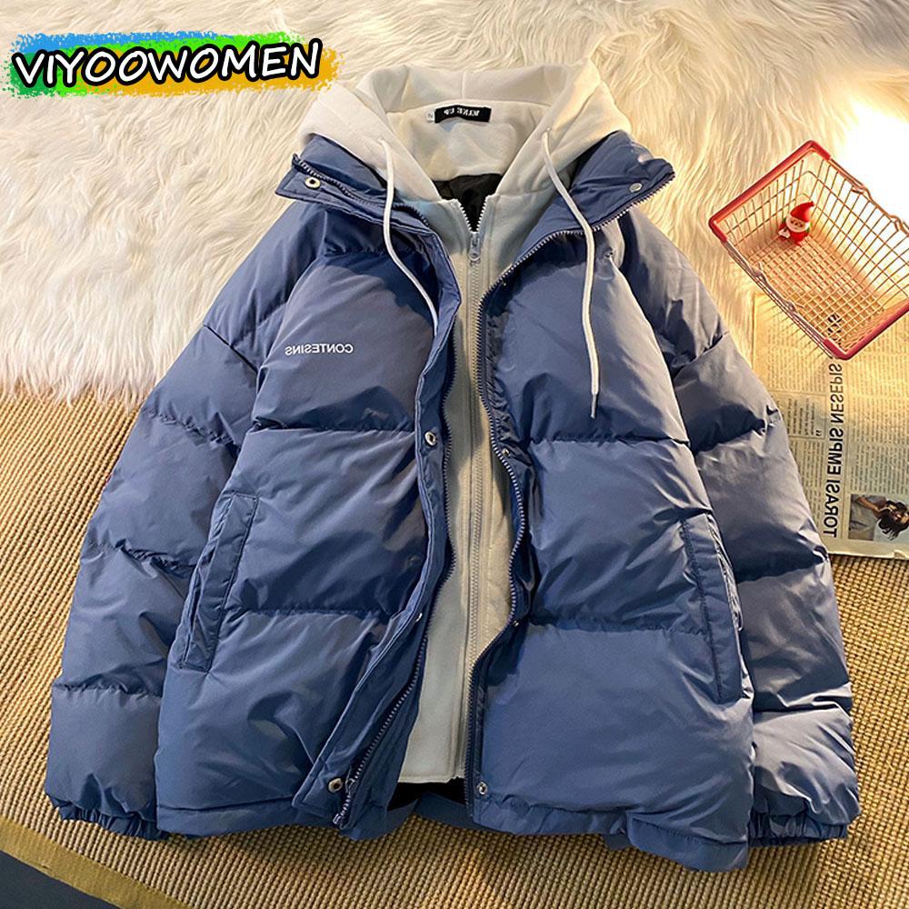 American New Trend Hooded Coat Cotton-padded Clothes Y2K Street Retro Zipper Hooded Down Jacket Parkas Winter Thick Coat