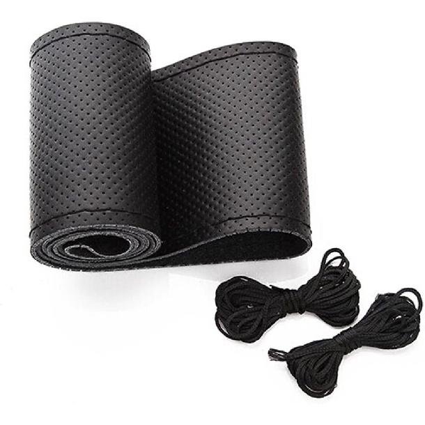 Onerbuy Universal Leather Car Steering Wheel Stitch On Wrap Cover DIY Sewing Breathable And Anti Slip, Maximum For 15-Inch Diameter Car Steering