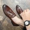 Мужская обувь большого размера остроносые маленькие кожаные туфли мужские с одним ремешком лоферы с бахромой внешнеторговые деловые туфли из кожи для мужчин