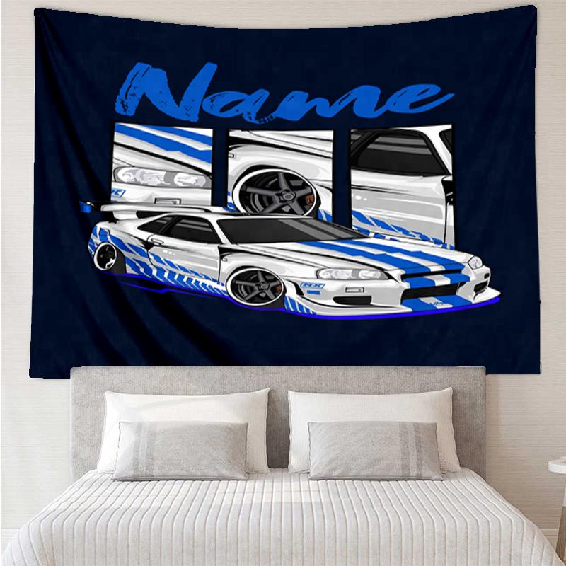 Custom Name Racing Print Tapestry, Backdrop, Easy Setup, Ideal for Bedroom, Office & Living Room, with Aesthetic Wall Hanging Decor.