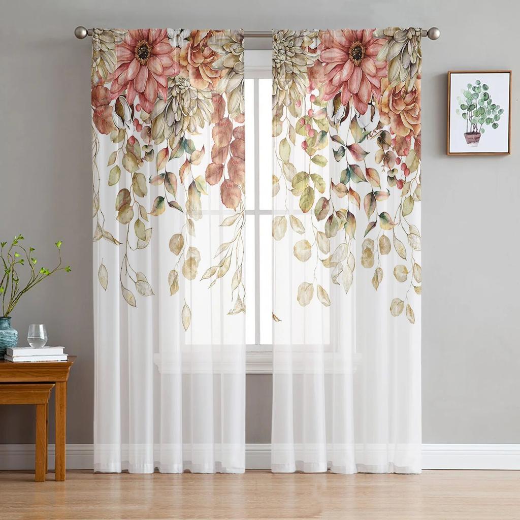 Light Pink Grey White Dahlia Texture Tulle Curtains for Living Room Kitchen Bedroom Sheer Tulle for Cafe Hotel Modern Home Decor